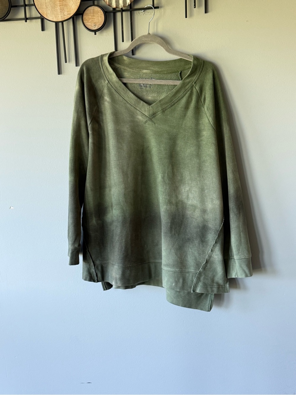Green Ombre: Tye Dye V-Neck Pullover Sweatshirt